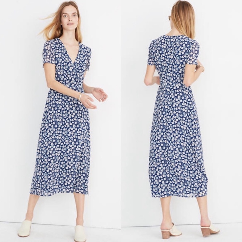 Madewell Wrap Front Midi Dress French Floral 0